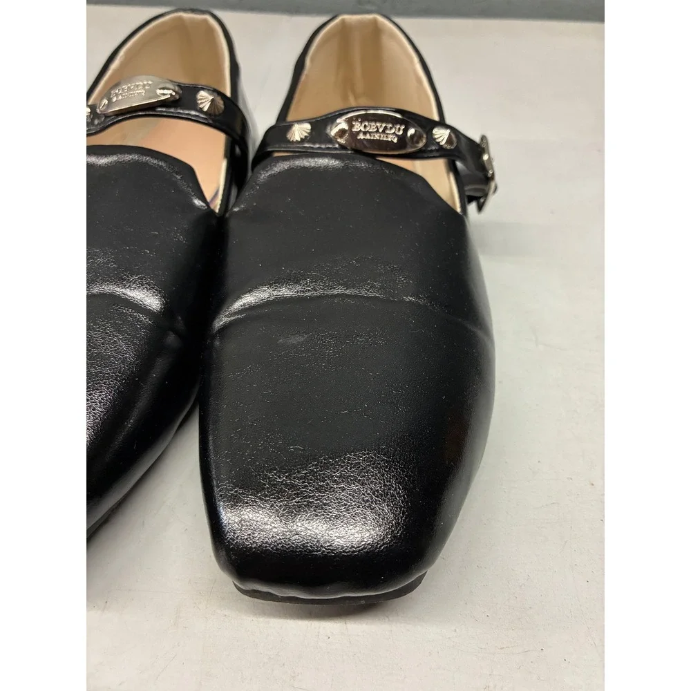 Boevdu Aainilyo Square Toe Studded Mary Jane Loafers Flats Womens 10 Black Strap
